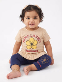 Baby Girl Clothes | Beige Floral Ruffle Top & Navy Leggings