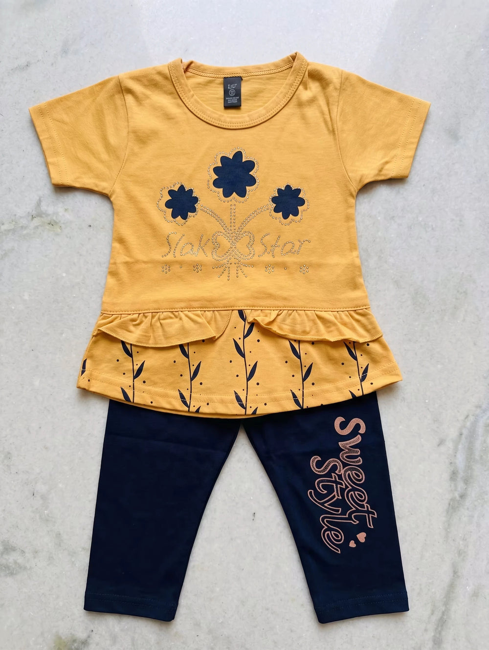 Baby Girl Mustard Floral Peplum Outfit | Baby Rompers Pakistan