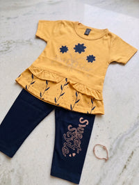 Baby Girl Mustard Floral Peplum Outfit | Baby Rompers Pakistan