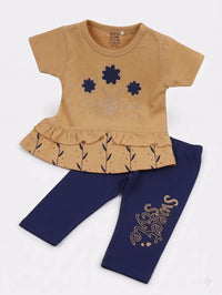 Mustard & Navy Floral Peplum 2-Piece Outfit Set - Baby Outfits