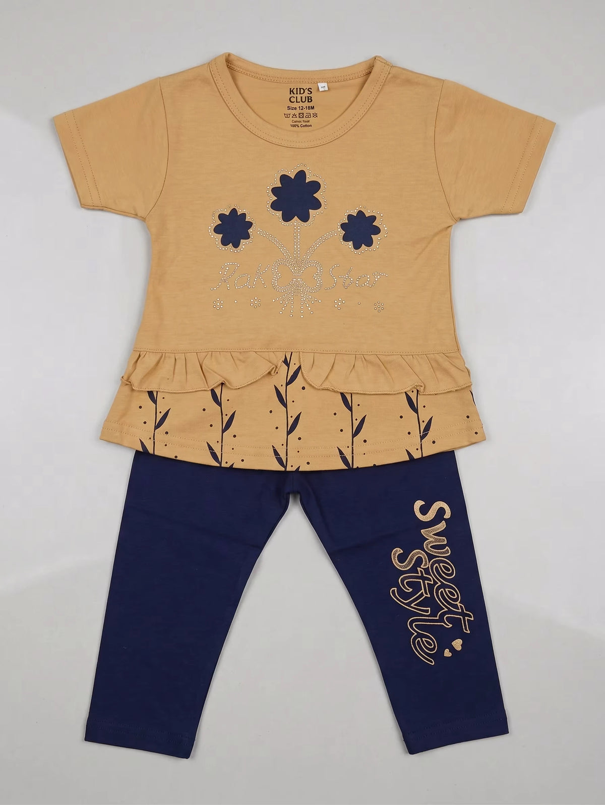 Mustard & Navy Floral Peplum 2-Piece Outfit Set - Baby Outfits