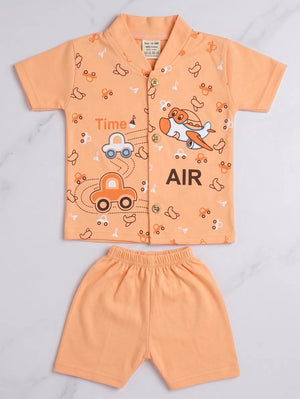 Peach Airplane & Car 2-Piece Outfit Set