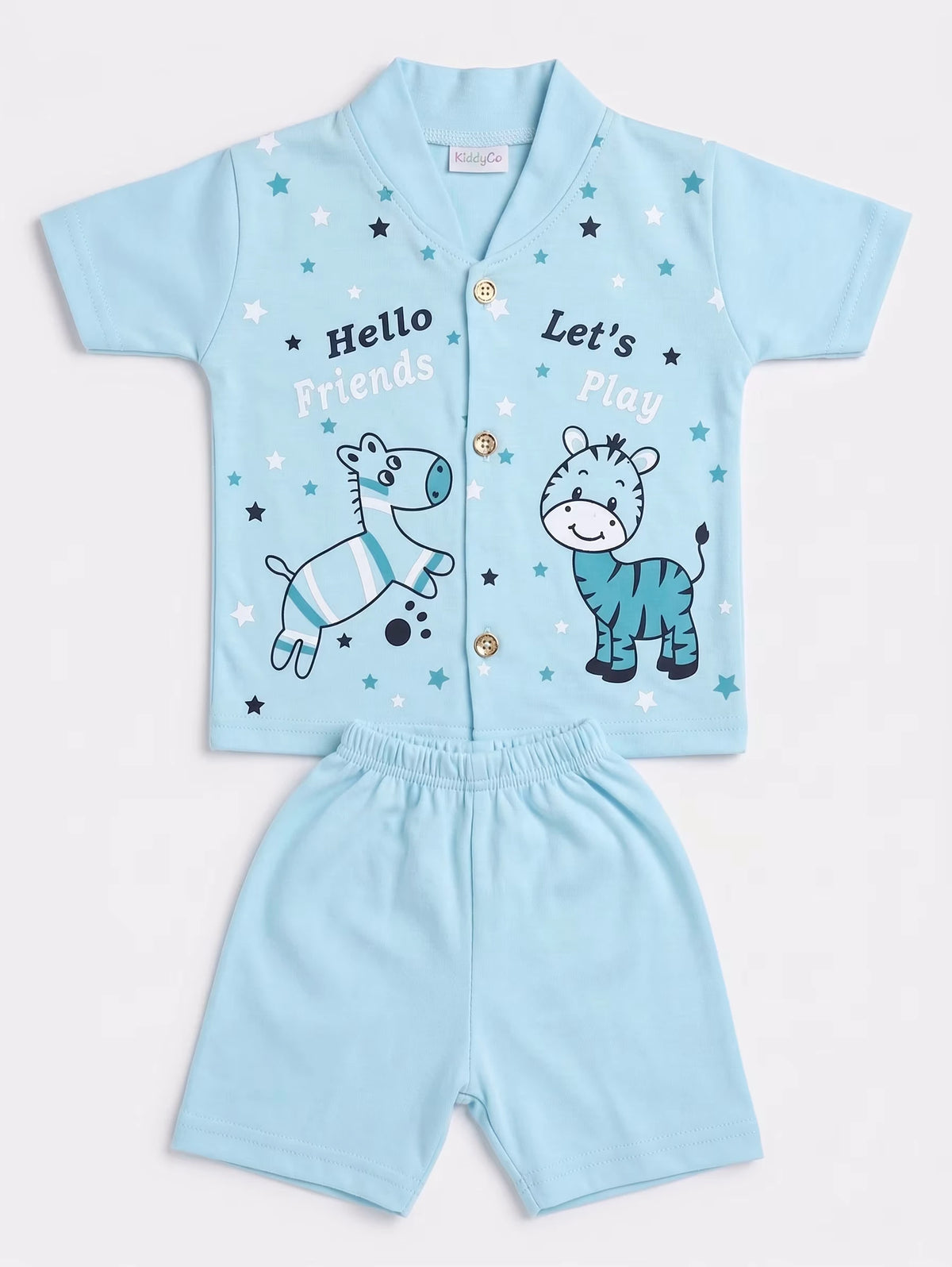 Light Blue Zebra "Hello Friends" 2-Piece Baby Outfit - Baby Outfits