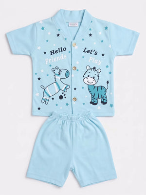 Light Blue Zebra "Hello Friends" 2-Piece Baby Outfit