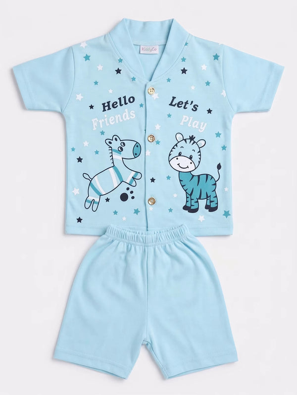 Light Blue Zebra "Hello Friends" 2-Piece Baby Outfit