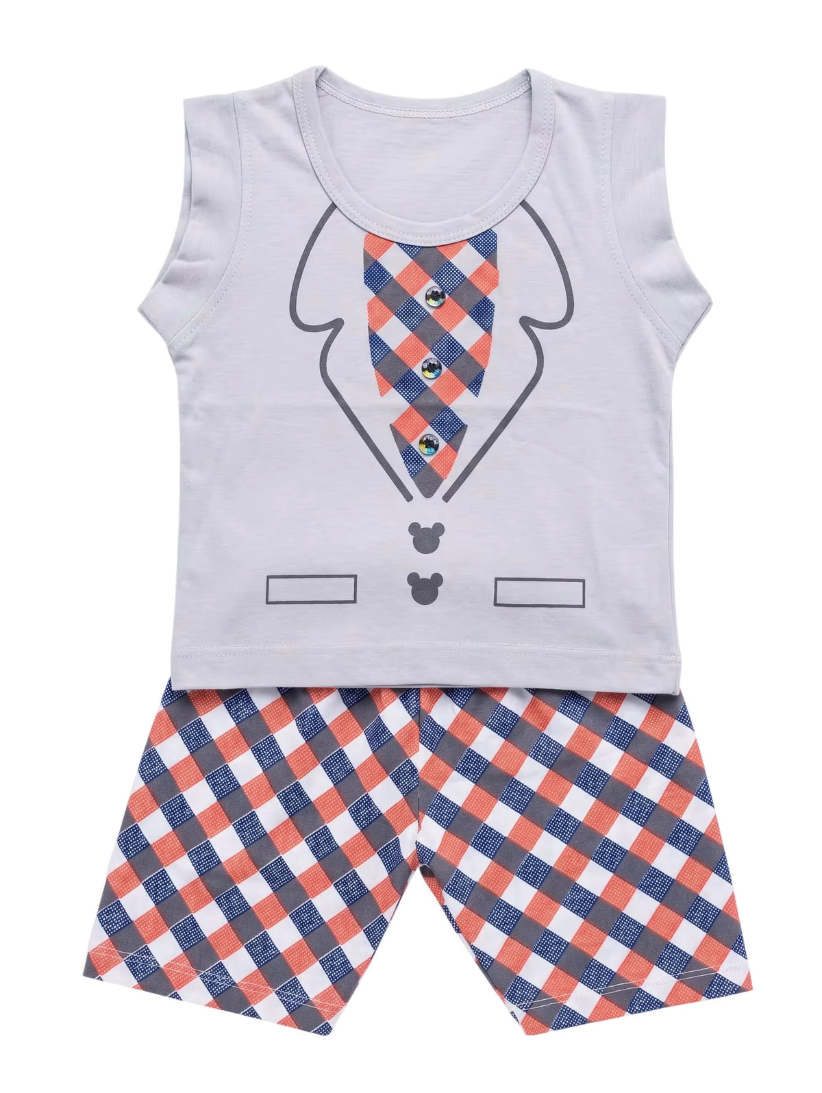 Grey Faux Suit & Plaid 2-Piece Summer Set - Baby Outfits