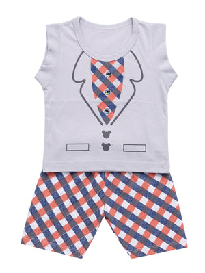 Grey Faux Suit & Plaid 2-Piece Summer Set