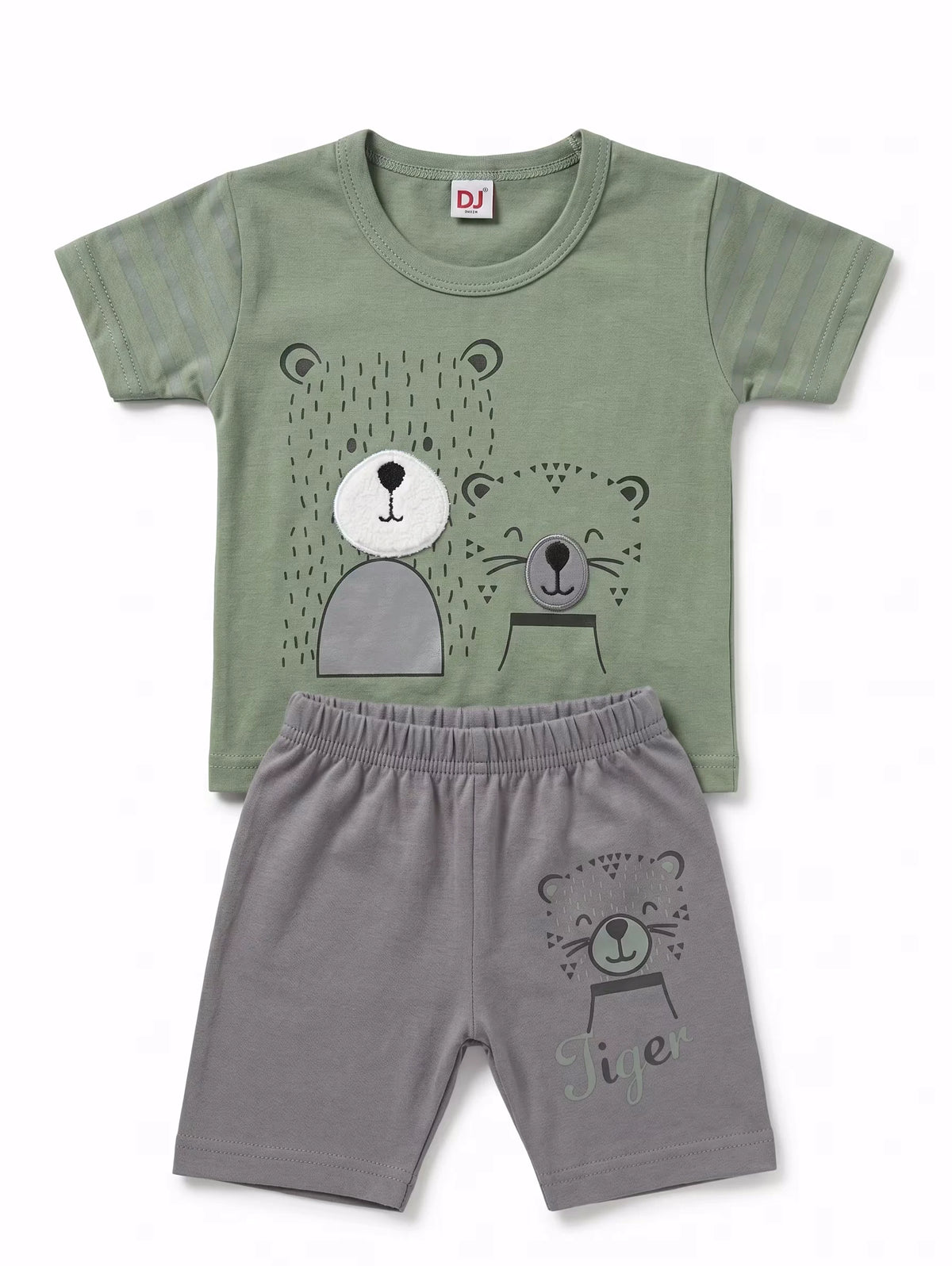 Green & Grey Fluffy Tiger 2-Piece Play Set - Baby Outfits