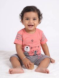 Coral Pink & Grey Fluffy Tiger 2-Piece Play Set - Baby Outfits