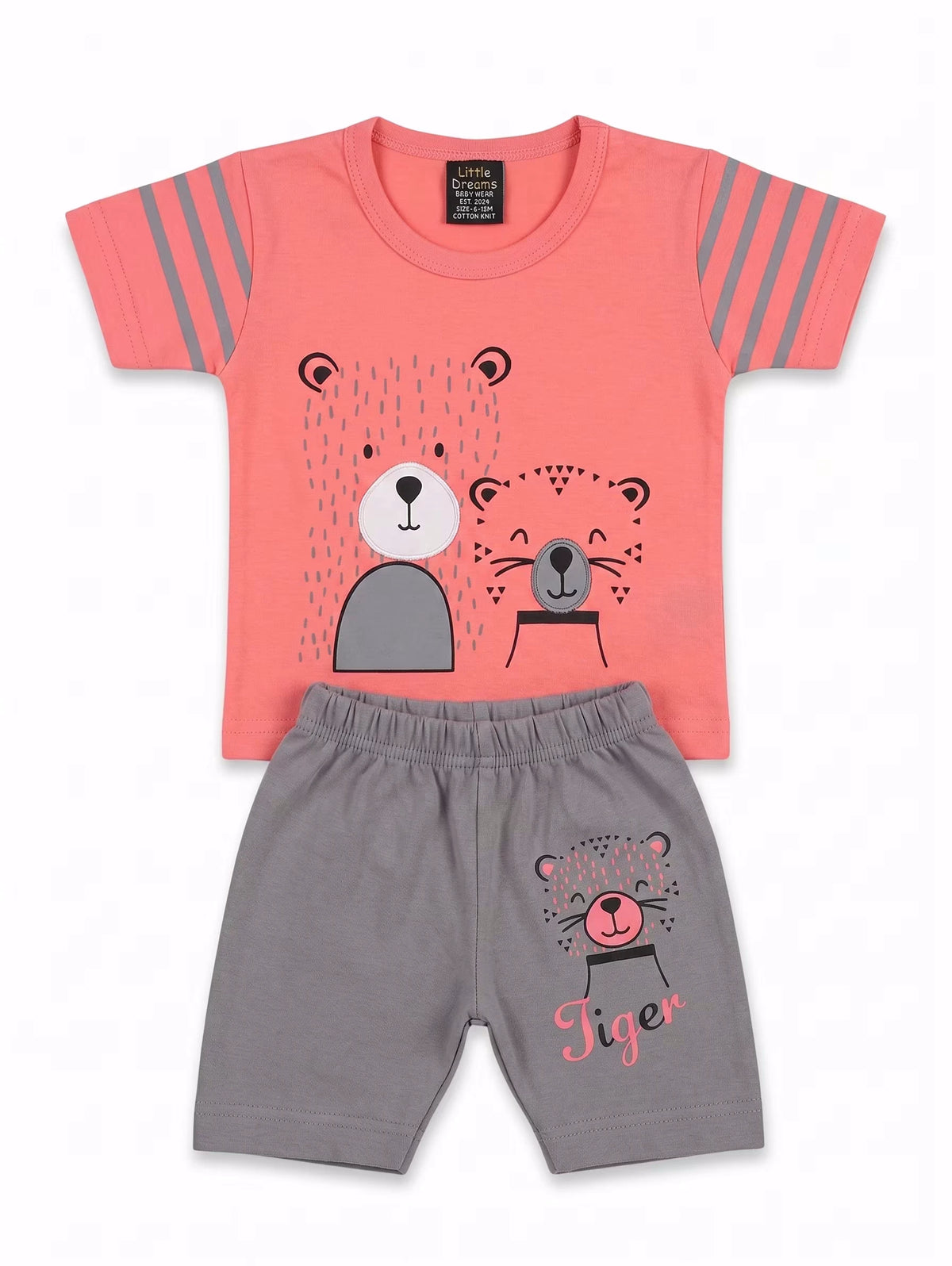 Coral Pink & Grey Fluffy Tiger 2-Piece Play Set - Baby Outfits