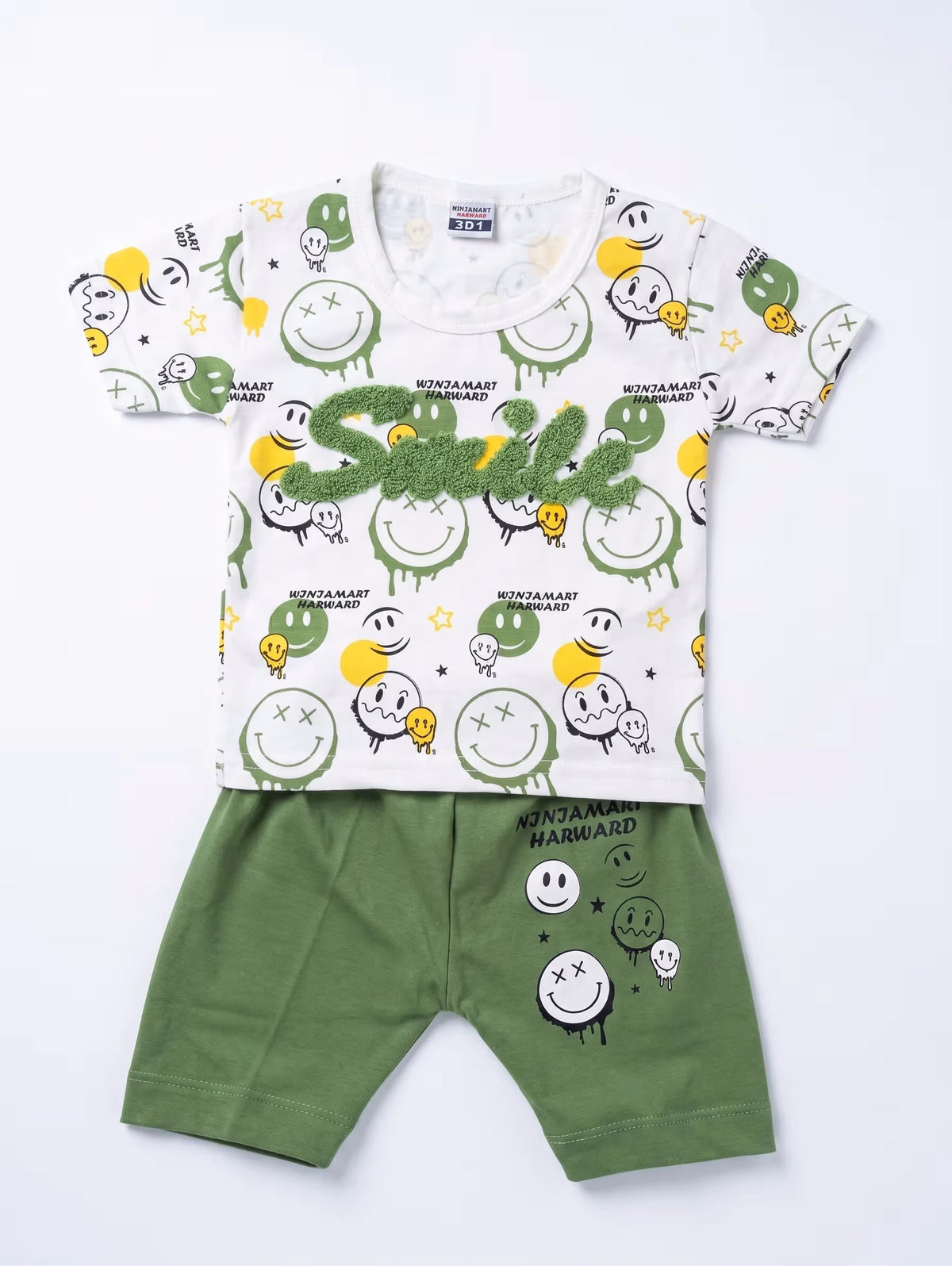 Green Graffiti Smiley Face 2-Piece Summer Set - Baby Outfits