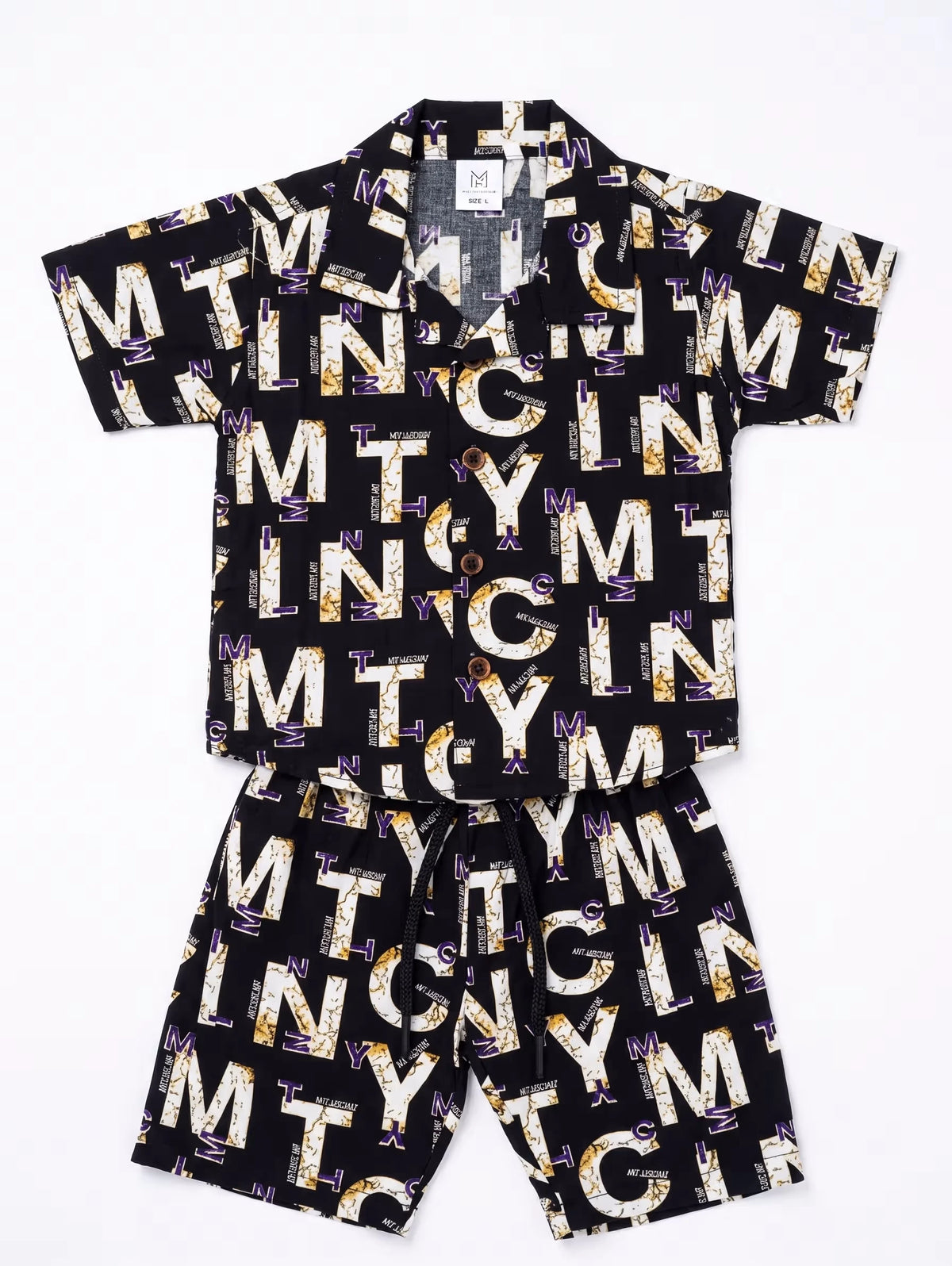 Black & Gold Alphabet Print 2-Piece Button-Down Set - Baby Outfits