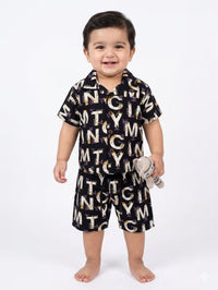 Black & Gold Alphabet Print 2-Piece Button-Down Set