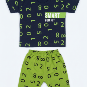 Baby Boys Summer Outfit – Navy & Green Printed T-Shirt with Shorts